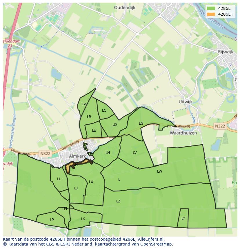 Afbeelding van het postcodegebied 4286 LH op de kaart.