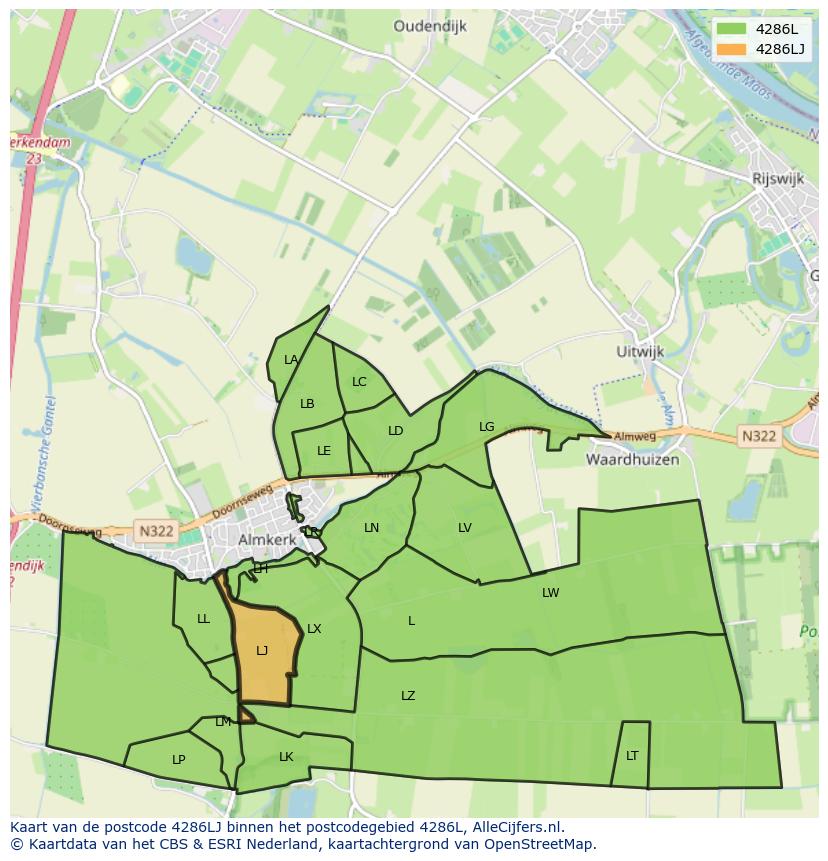 Afbeelding van het postcodegebied 4286 LJ op de kaart.