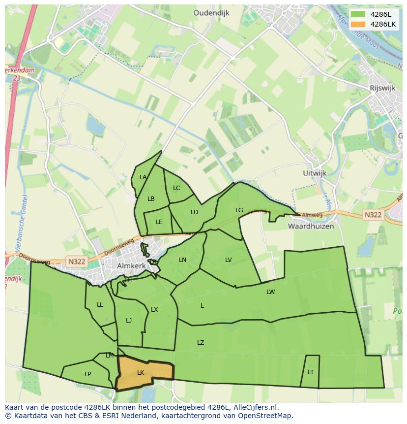 Afbeelding van het postcodegebied 4286 LK op de kaart.