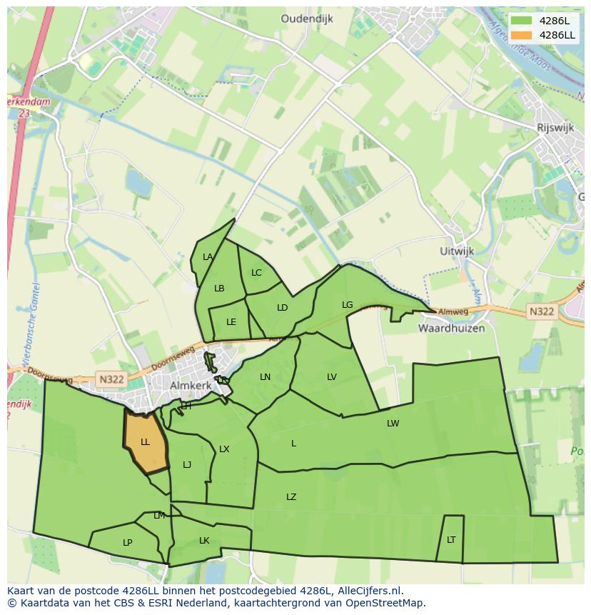 Afbeelding van het postcodegebied 4286 LL op de kaart.