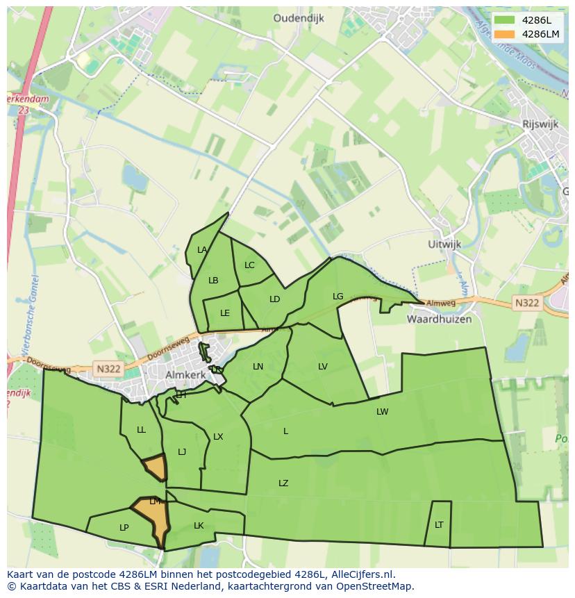 Afbeelding van het postcodegebied 4286 LM op de kaart.