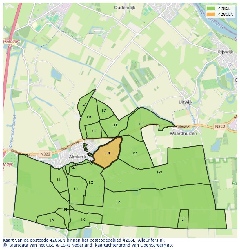 Afbeelding van het postcodegebied 4286 LN op de kaart.
