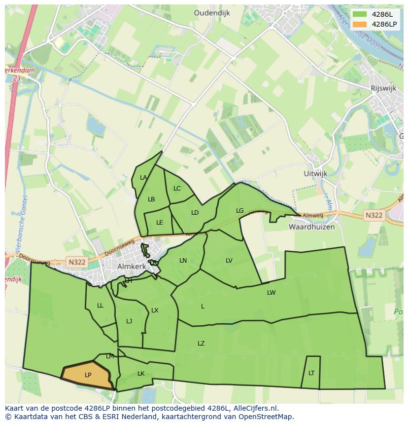 Afbeelding van het postcodegebied 4286 LP op de kaart.