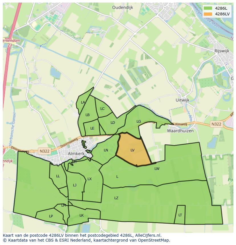 Afbeelding van het postcodegebied 4286 LV op de kaart.