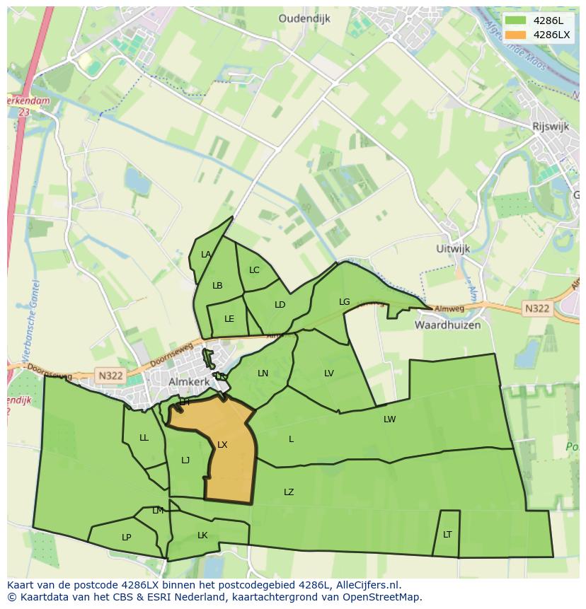 Afbeelding van het postcodegebied 4286 LX op de kaart.
