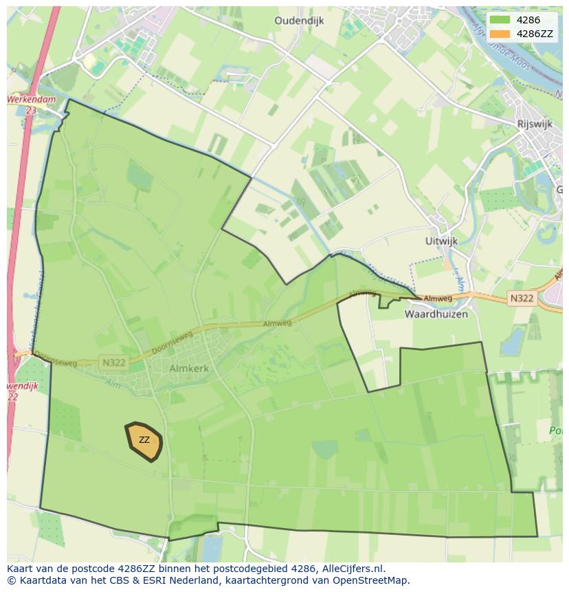 Afbeelding van het postcodegebied 4286 ZZ op de kaart.