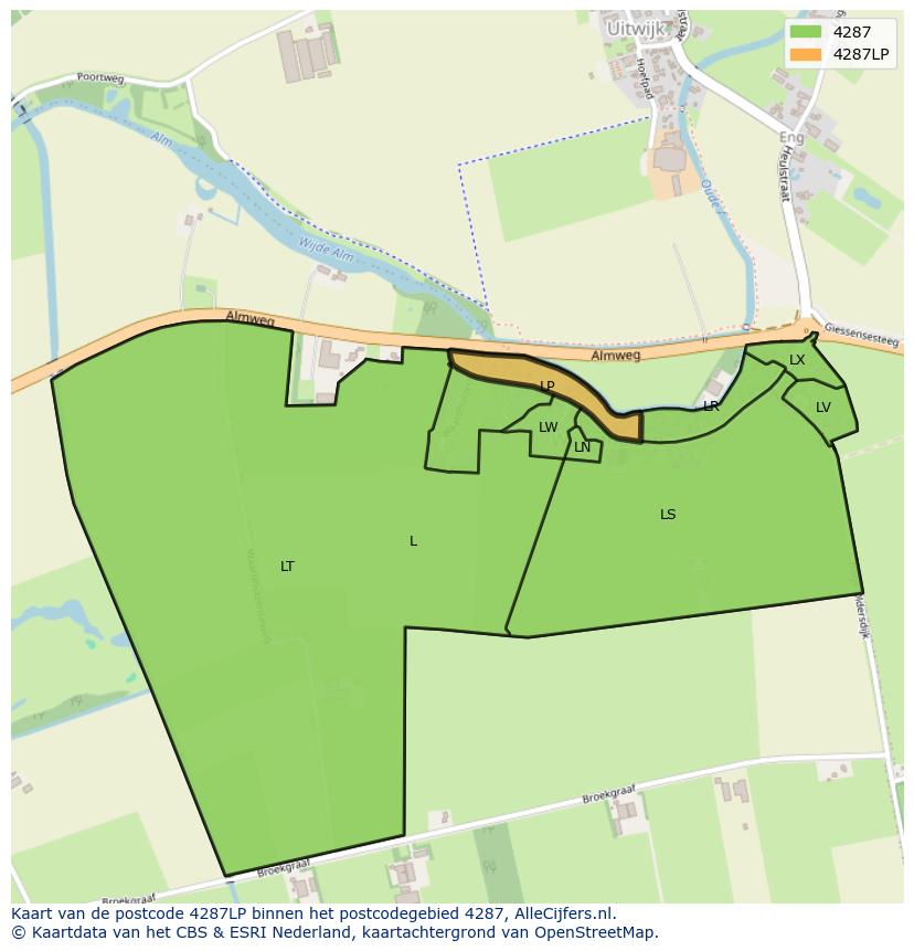 Afbeelding van het postcodegebied 4287 LP op de kaart.