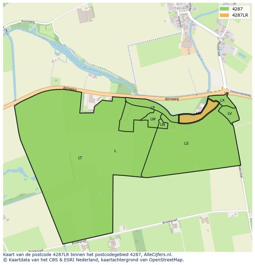 Afbeelding van het postcodegebied 4287 LR op de kaart.