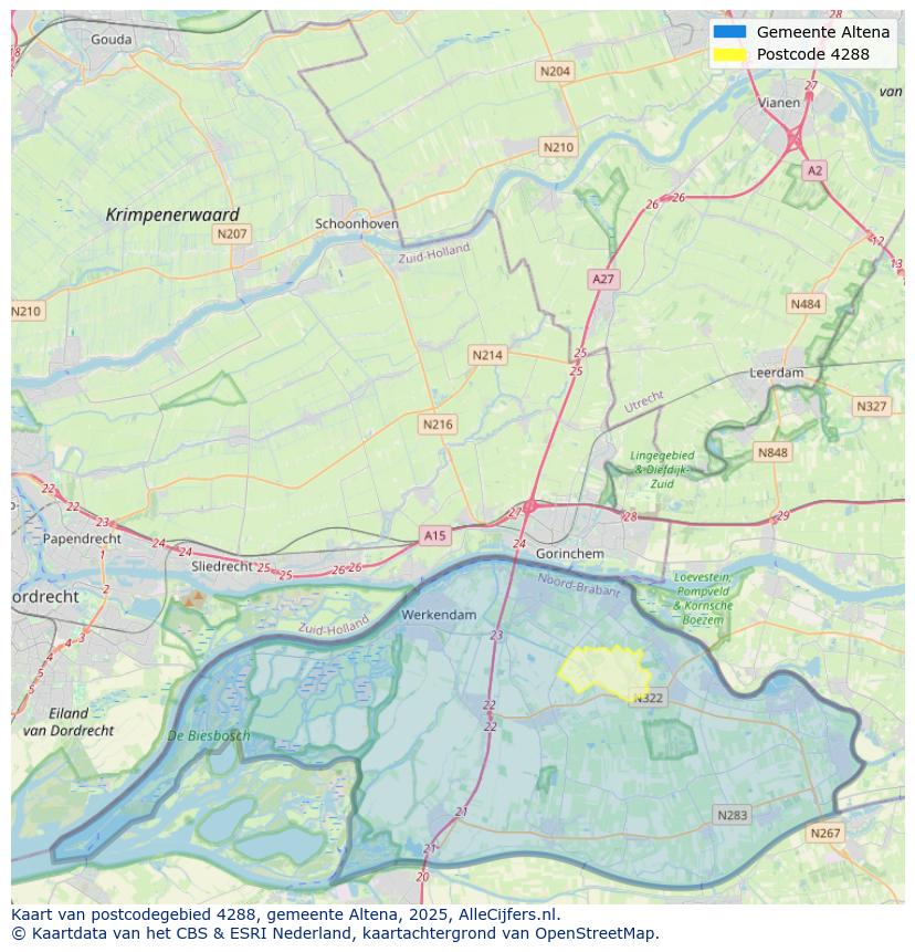 Afbeelding van het postcodegebied 4288 op de kaart.