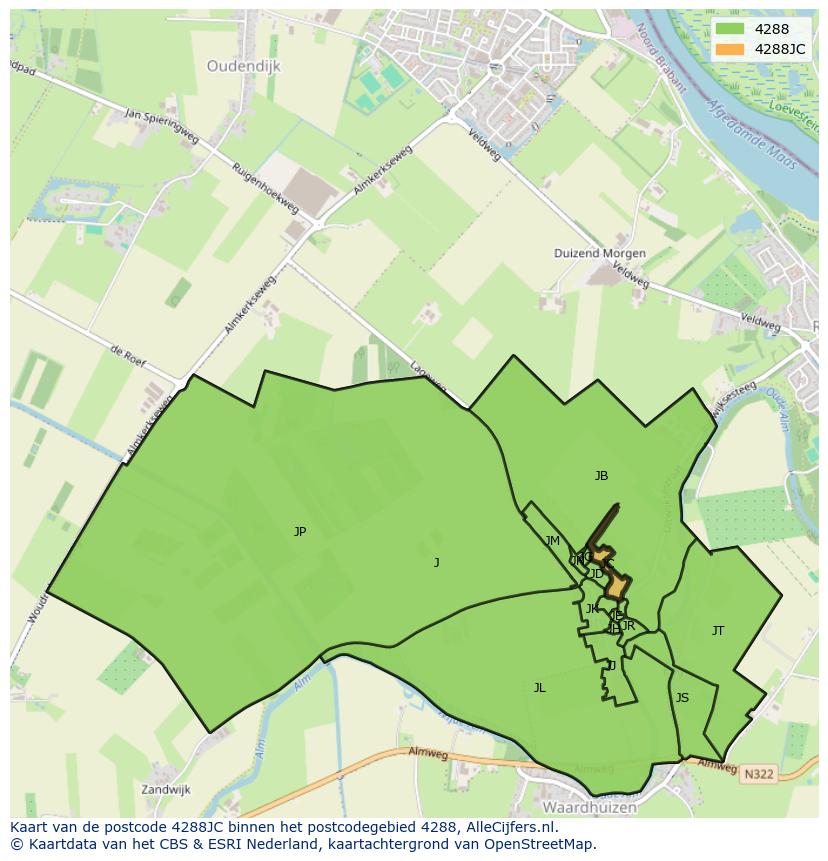 Afbeelding van het postcodegebied 4288 JC op de kaart.