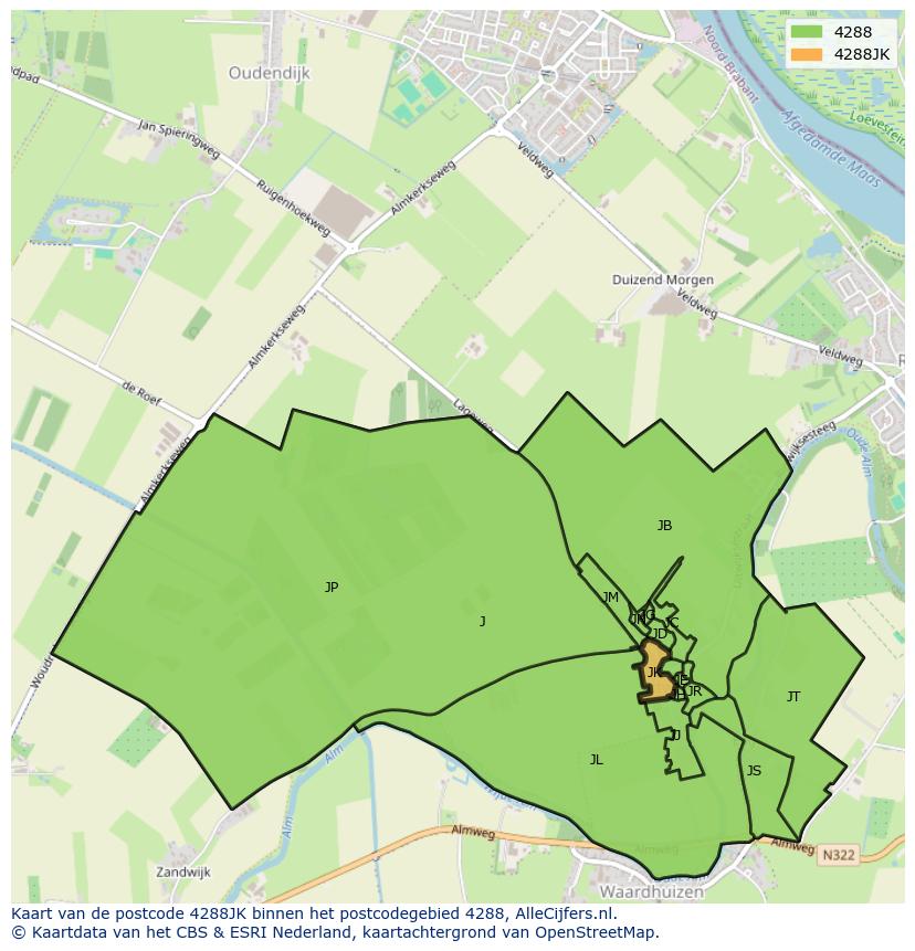 Afbeelding van het postcodegebied 4288 JK op de kaart.