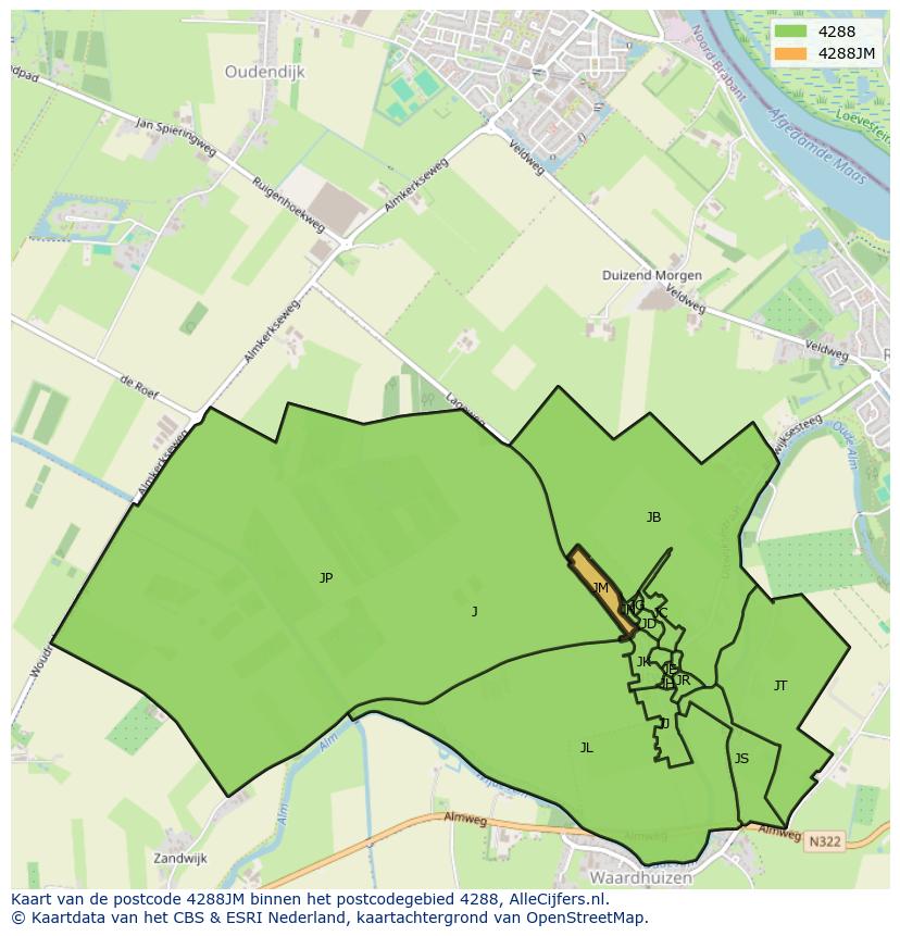 Afbeelding van het postcodegebied 4288 JM op de kaart.