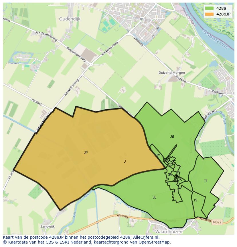 Afbeelding van het postcodegebied 4288 JP op de kaart.