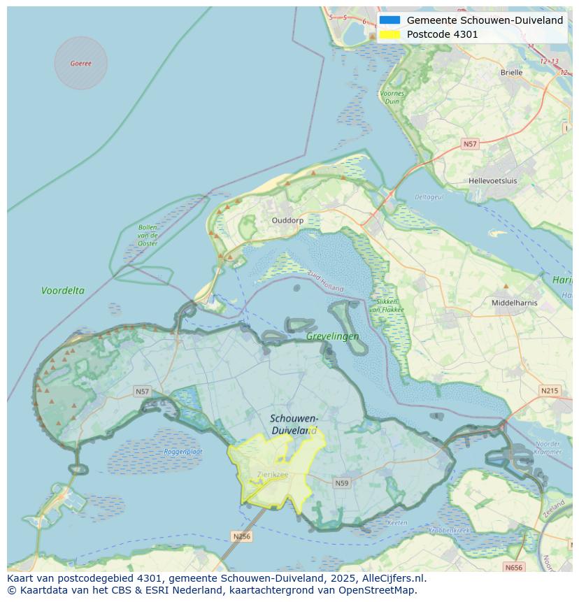 Afbeelding van het postcodegebied 4301 op de kaart.
