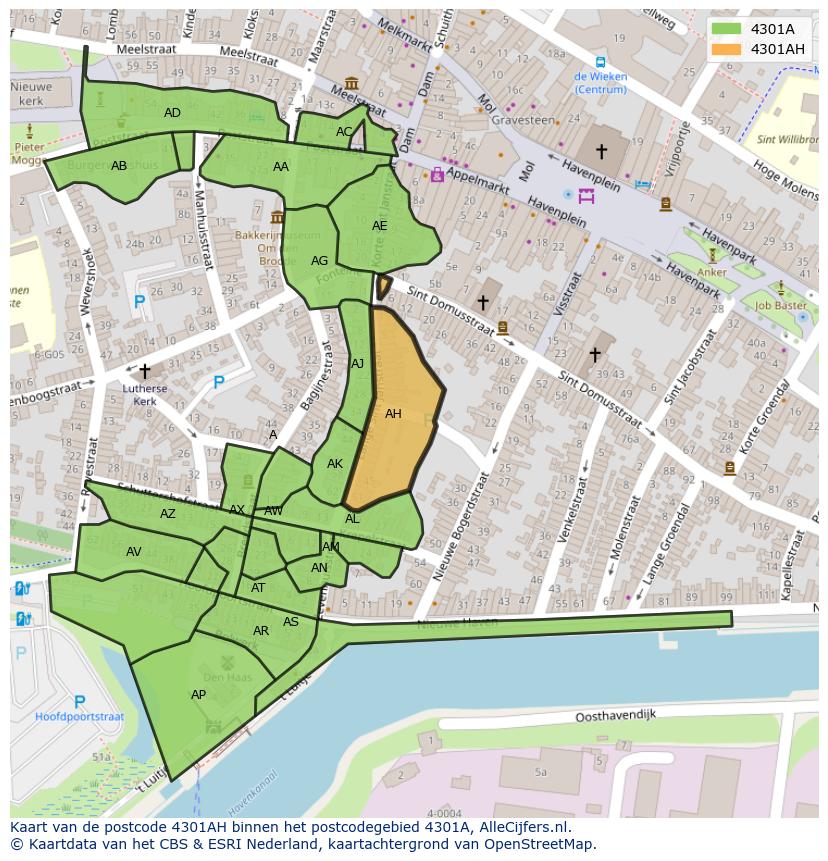 Afbeelding van het postcodegebied 4301 AH op de kaart.