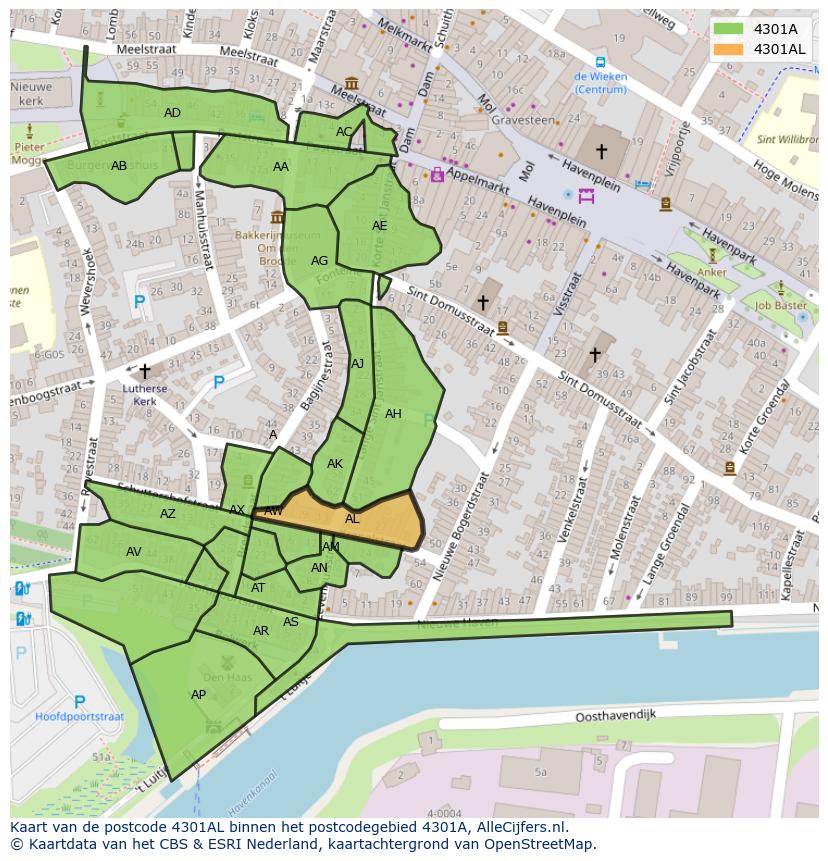 Afbeelding van het postcodegebied 4301 AL op de kaart.