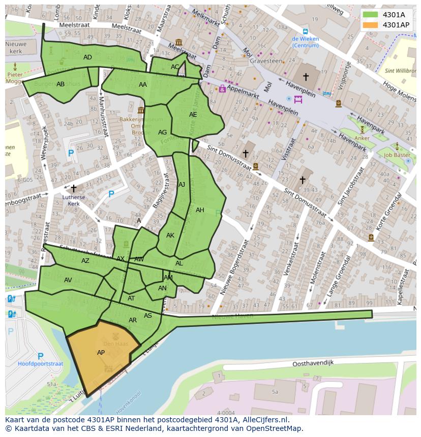 Afbeelding van het postcodegebied 4301 AP op de kaart.