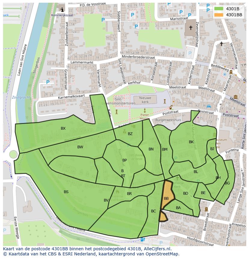 Afbeelding van het postcodegebied 4301 BB op de kaart.