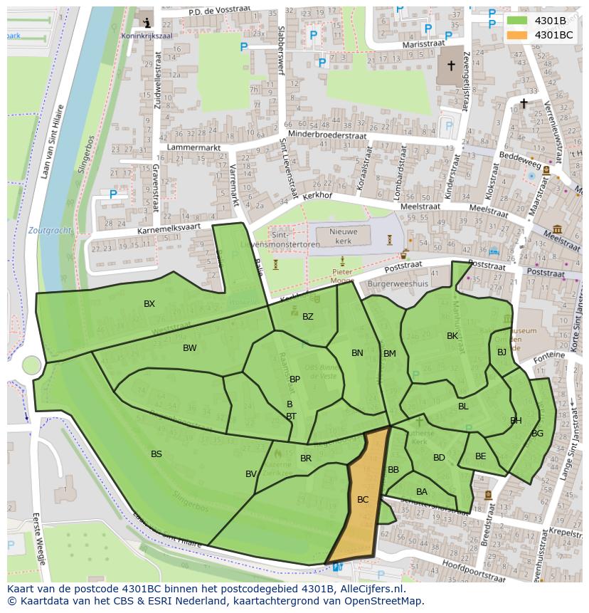 Afbeelding van het postcodegebied 4301 BC op de kaart.