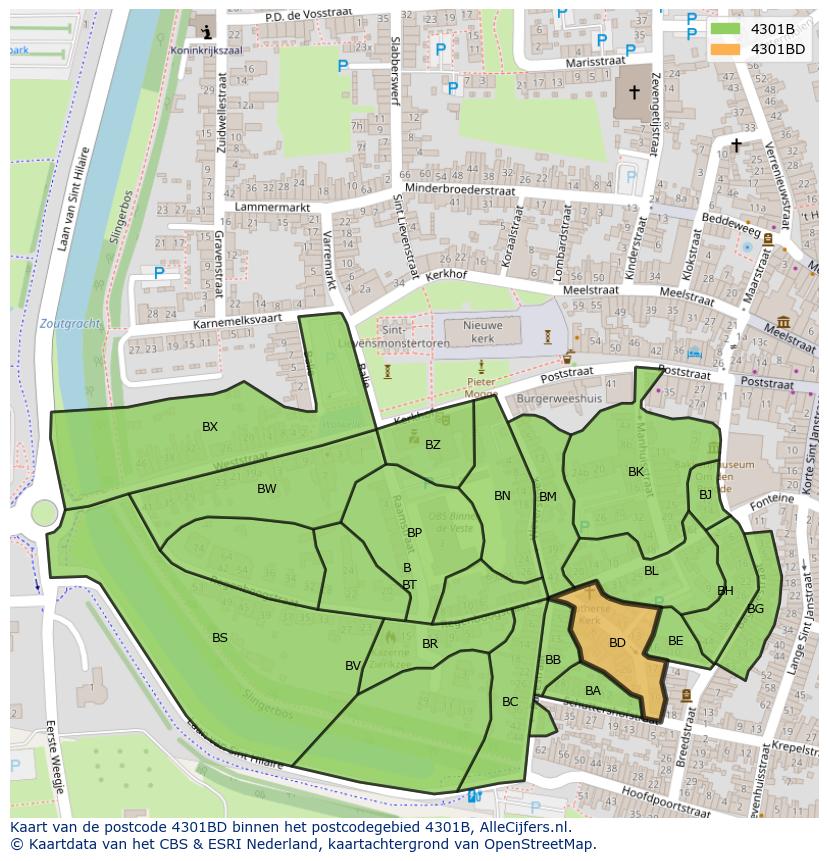 Afbeelding van het postcodegebied 4301 BD op de kaart.