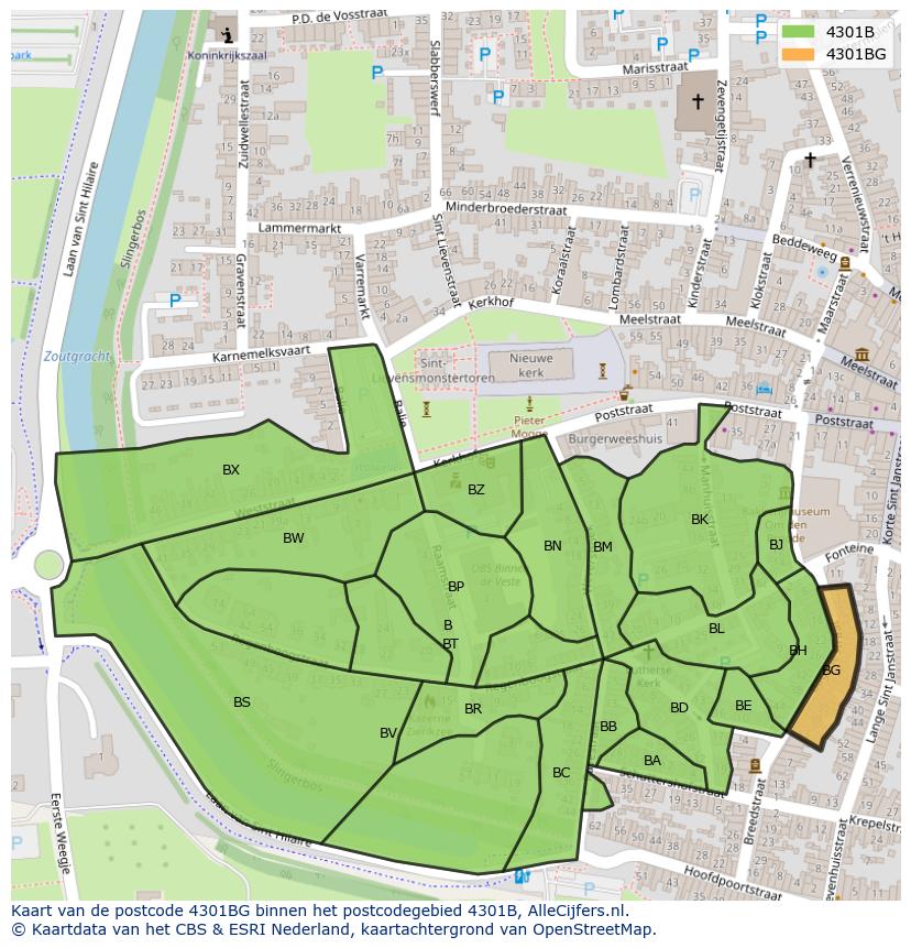 Afbeelding van het postcodegebied 4301 BG op de kaart.