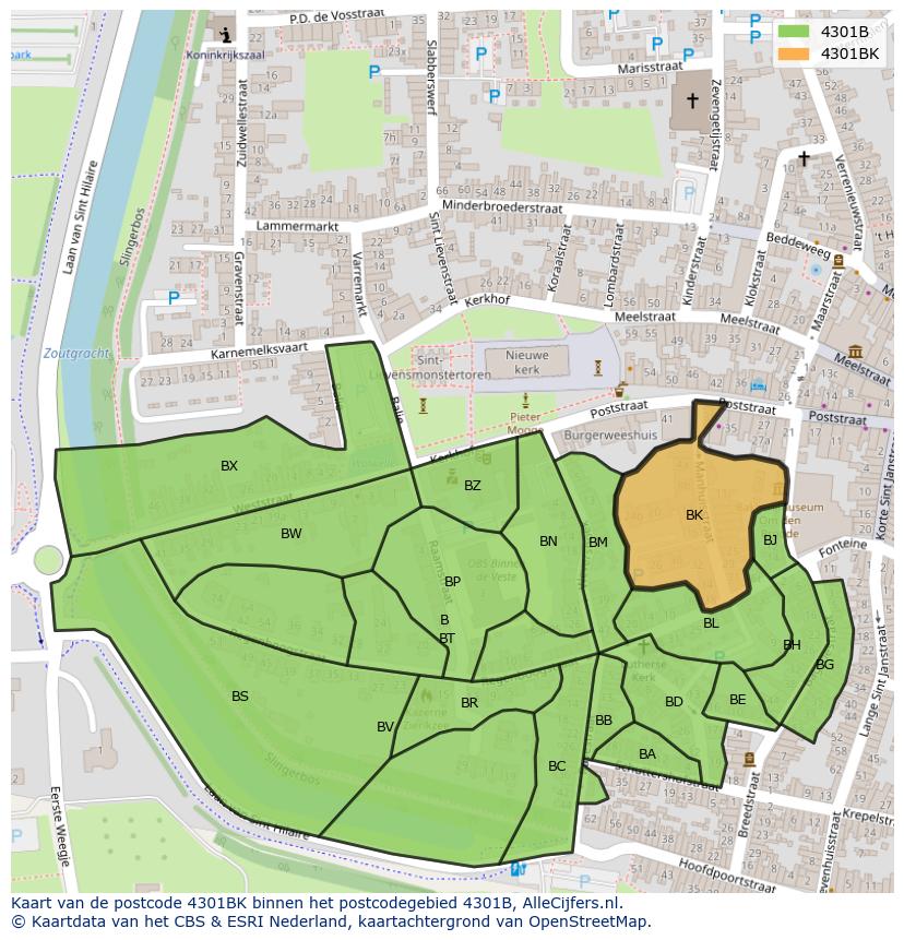 Afbeelding van het postcodegebied 4301 BK op de kaart.