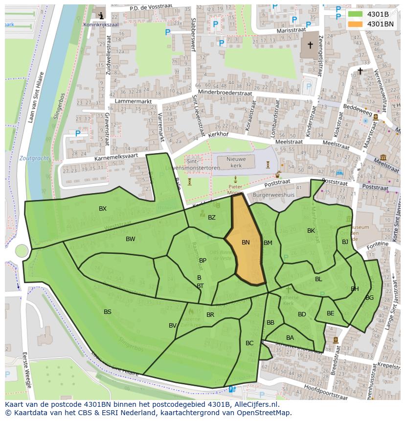Afbeelding van het postcodegebied 4301 BN op de kaart.