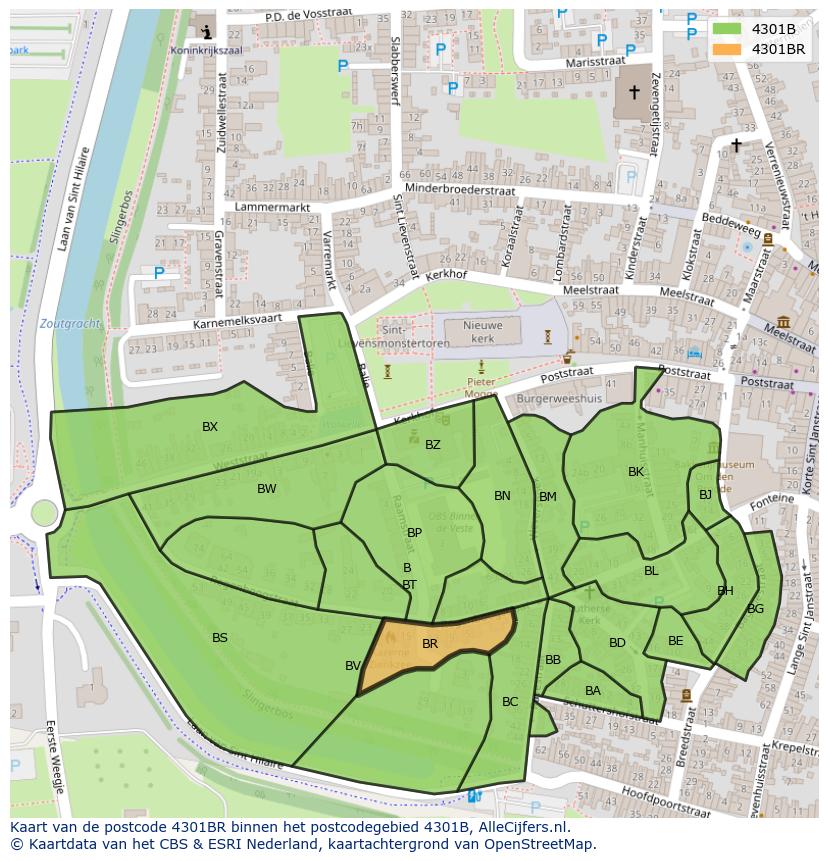 Afbeelding van het postcodegebied 4301 BR op de kaart.