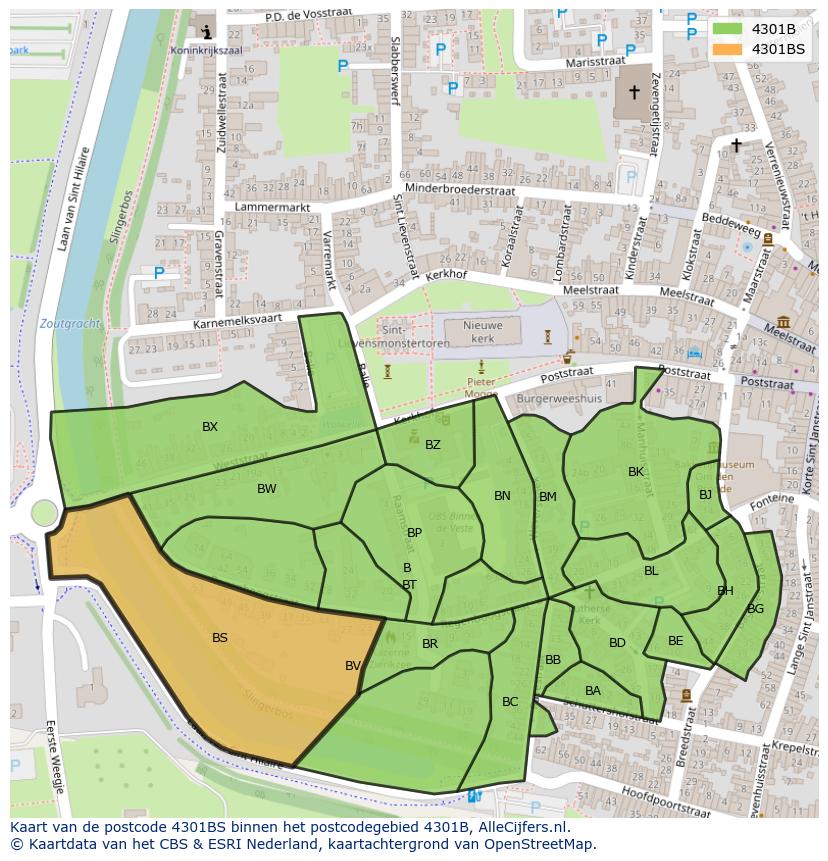 Afbeelding van het postcodegebied 4301 BS op de kaart.