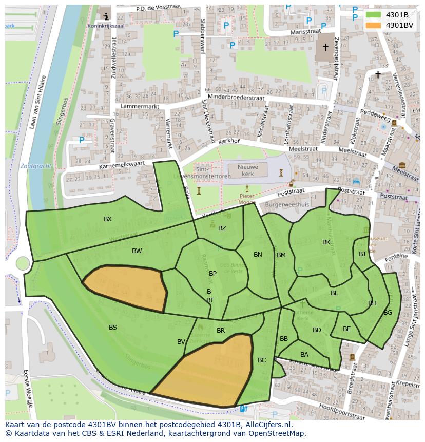 Afbeelding van het postcodegebied 4301 BV op de kaart.