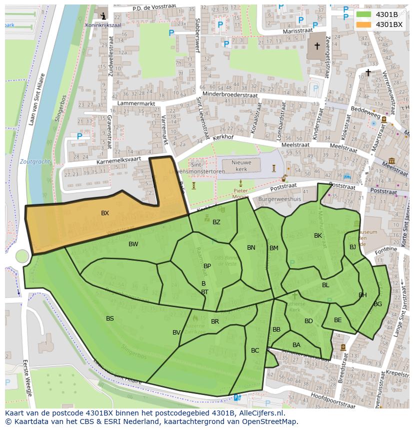 Afbeelding van het postcodegebied 4301 BX op de kaart.