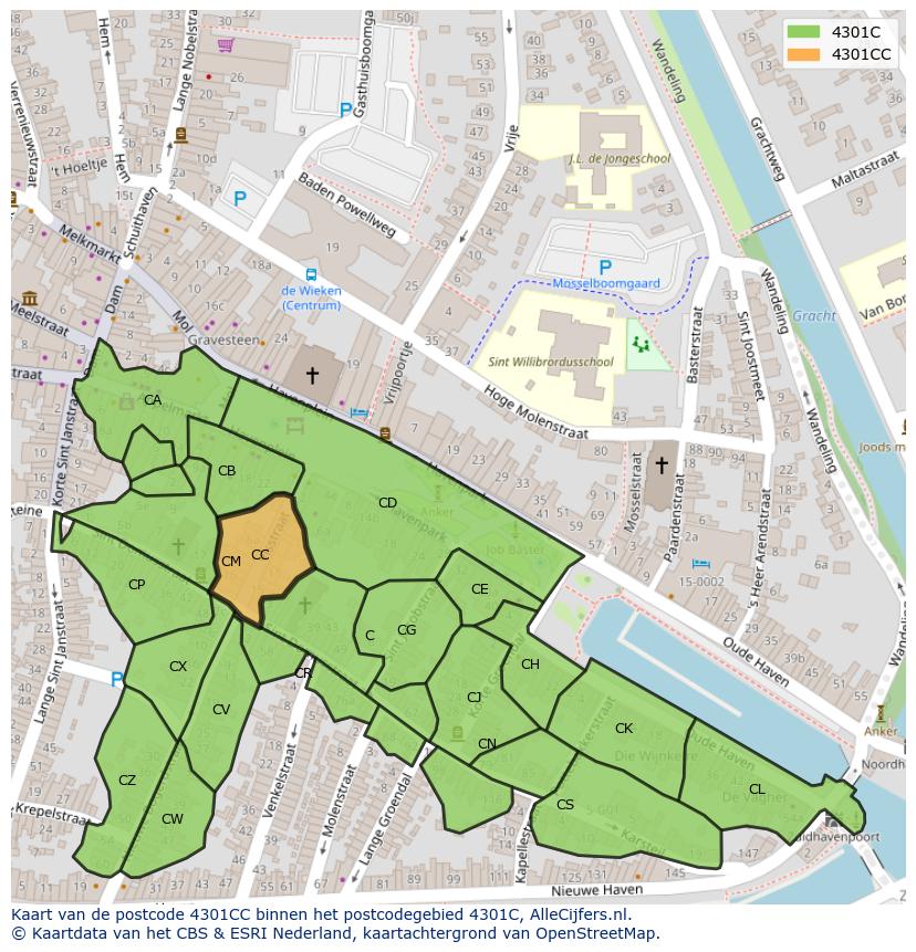 Afbeelding van het postcodegebied 4301 CC op de kaart.