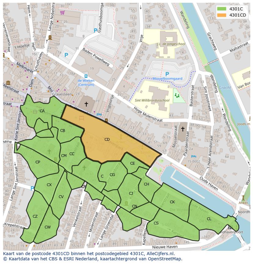Afbeelding van het postcodegebied 4301 CD op de kaart.