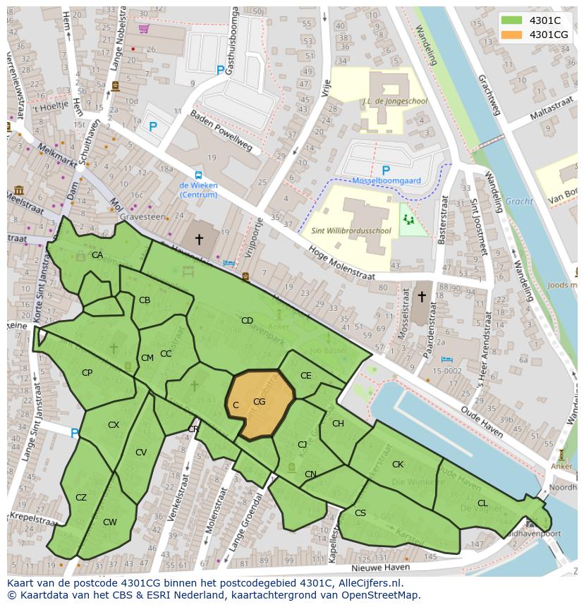 Afbeelding van het postcodegebied 4301 CG op de kaart.