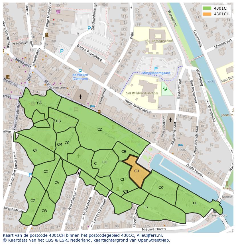 Afbeelding van het postcodegebied 4301 CH op de kaart.