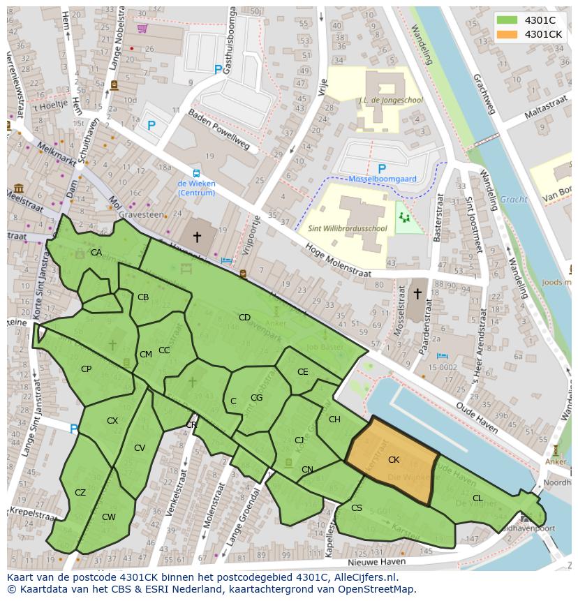 Afbeelding van het postcodegebied 4301 CK op de kaart.