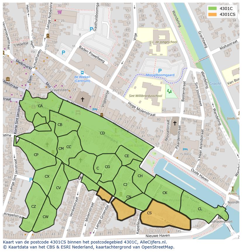 Afbeelding van het postcodegebied 4301 CS op de kaart.