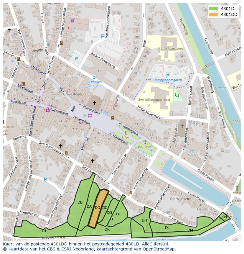 Afbeelding van het postcodegebied 4301 DD op de kaart.
