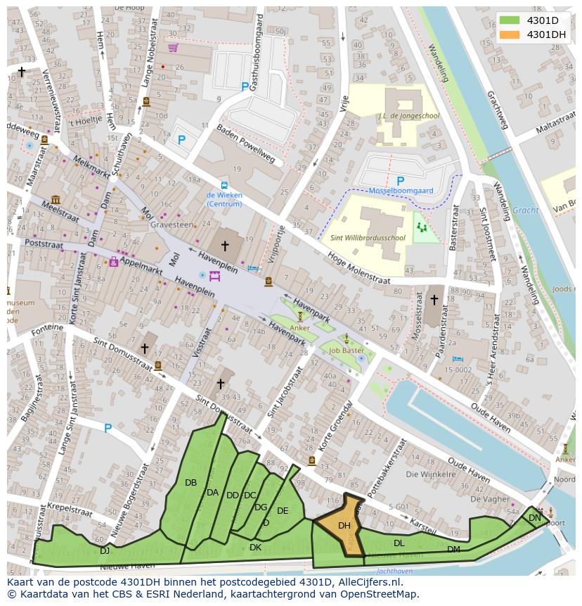 Afbeelding van het postcodegebied 4301 DH op de kaart.