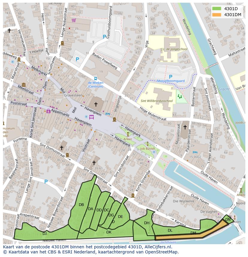 Afbeelding van het postcodegebied 4301 DM op de kaart.