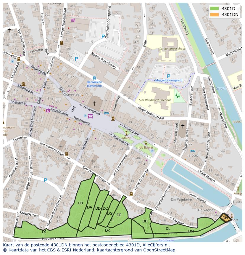 Afbeelding van het postcodegebied 4301 DN op de kaart.