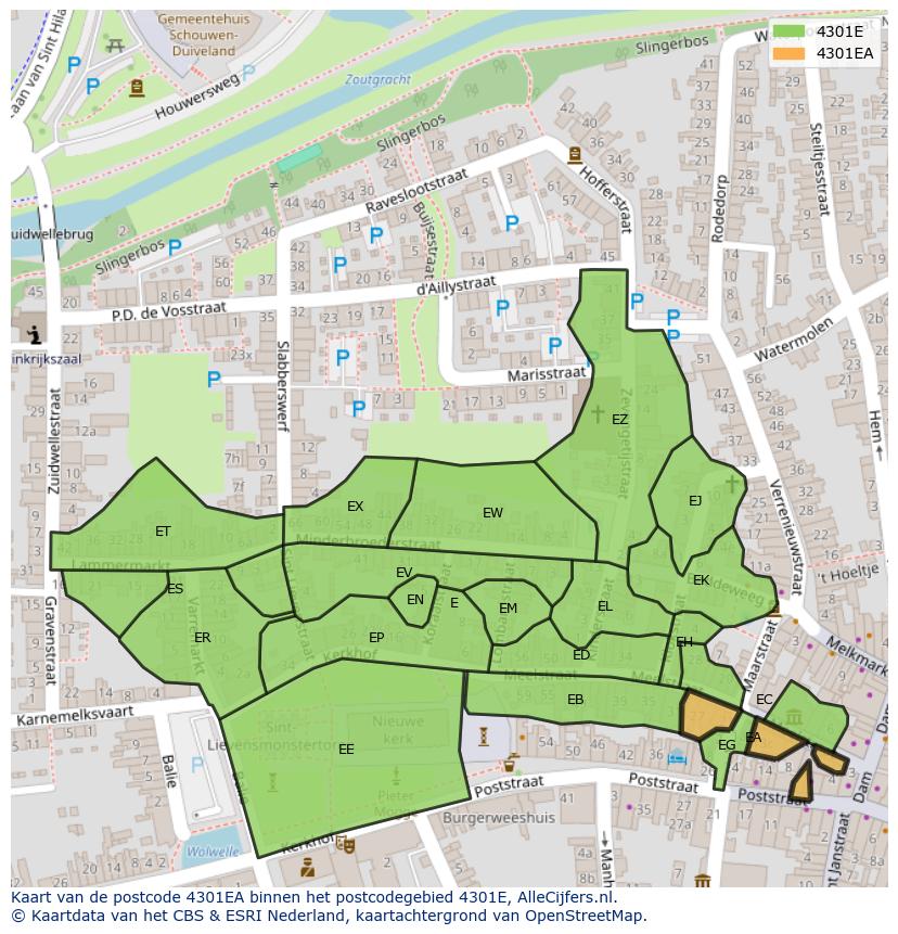 Afbeelding van het postcodegebied 4301 EA op de kaart.