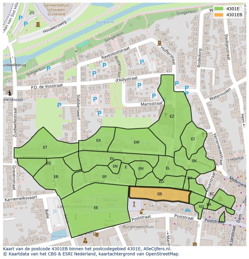 Afbeelding van het postcodegebied 4301 EB op de kaart.