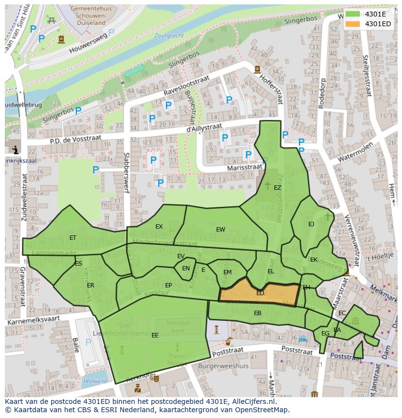 Afbeelding van het postcodegebied 4301 ED op de kaart.