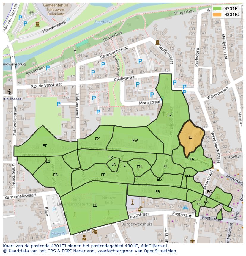 Afbeelding van het postcodegebied 4301 EJ op de kaart.