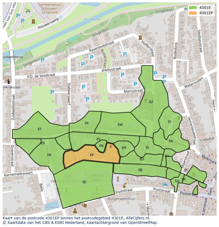 Afbeelding van het postcodegebied 4301 EP op de kaart.