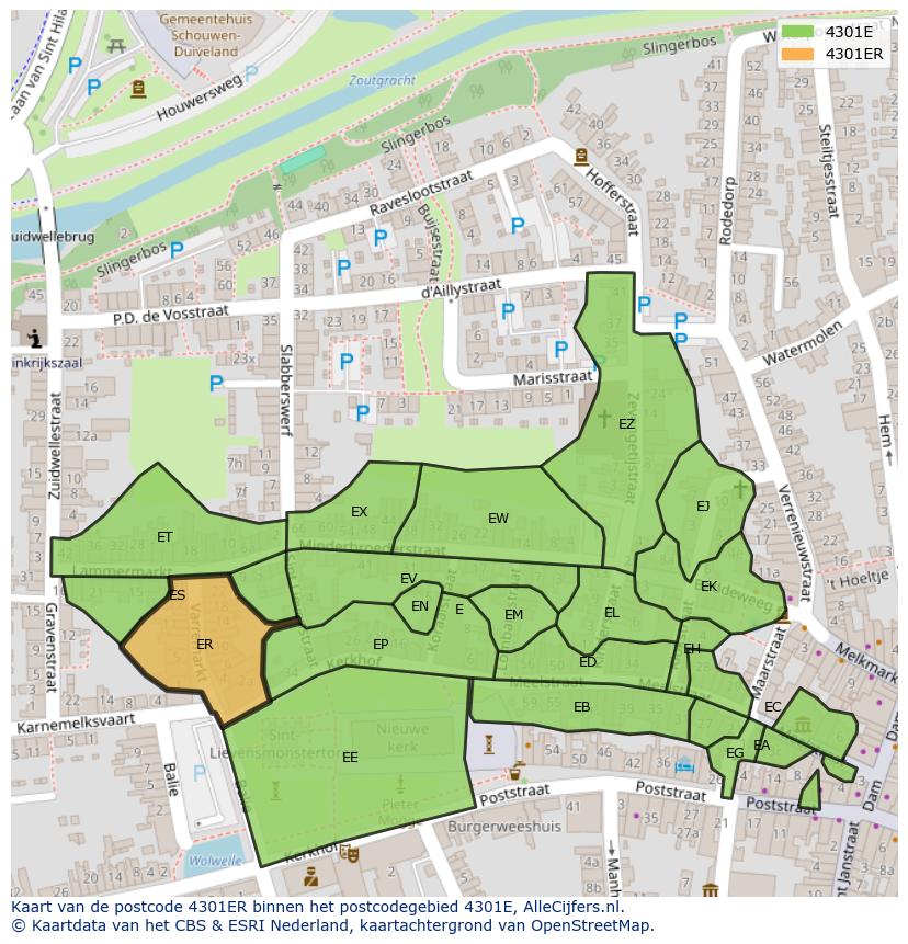 Afbeelding van het postcodegebied 4301 ER op de kaart.