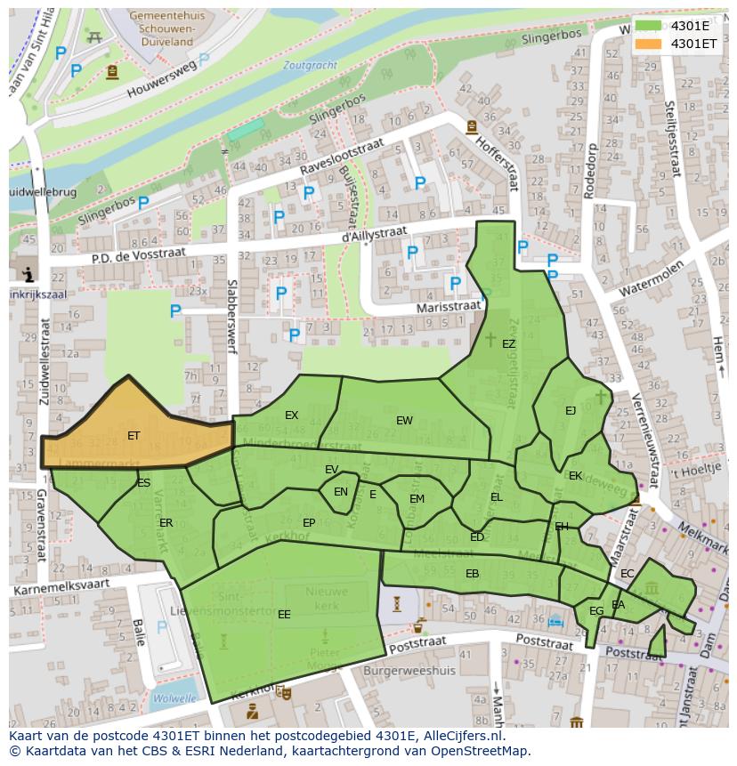 Afbeelding van het postcodegebied 4301 ET op de kaart.