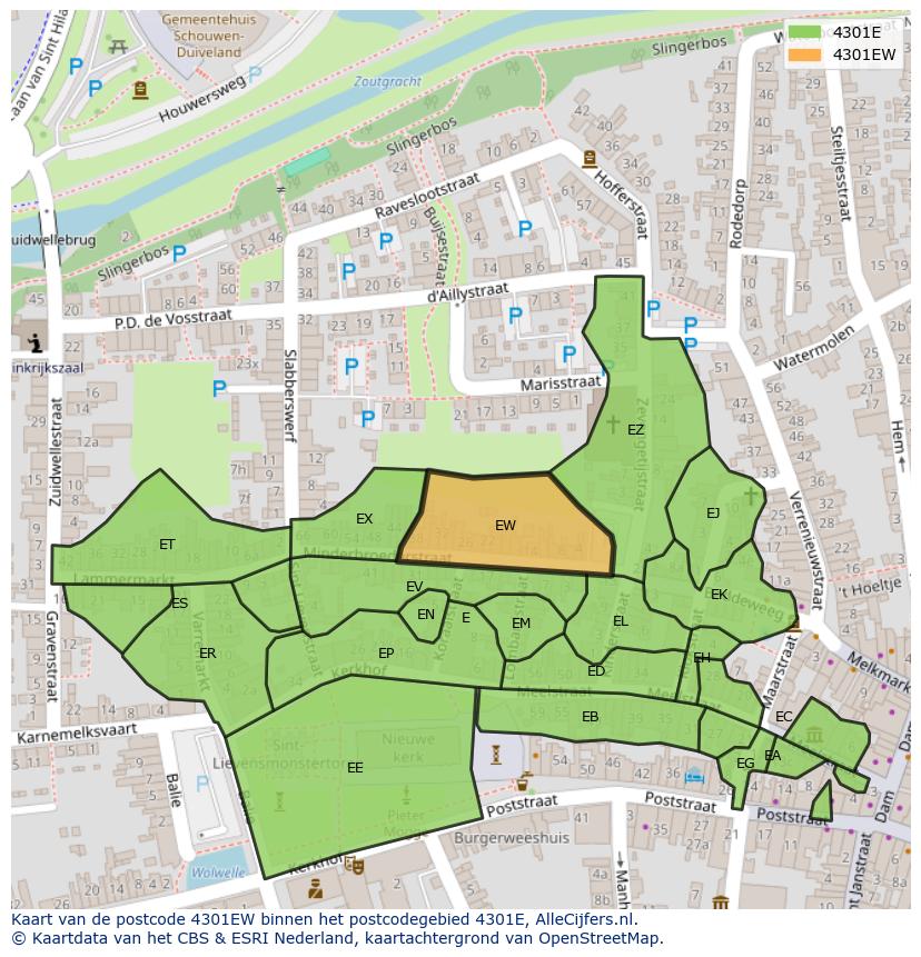 Afbeelding van het postcodegebied 4301 EW op de kaart.