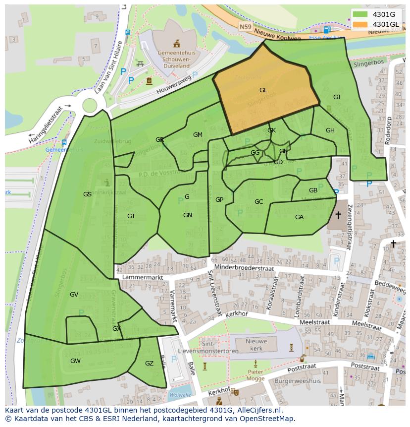 Afbeelding van het postcodegebied 4301 GL op de kaart.